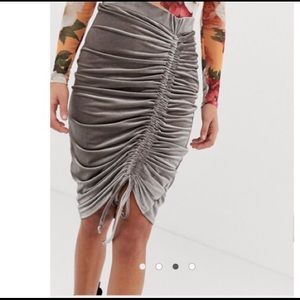 Gray Velvet Midi Skirt